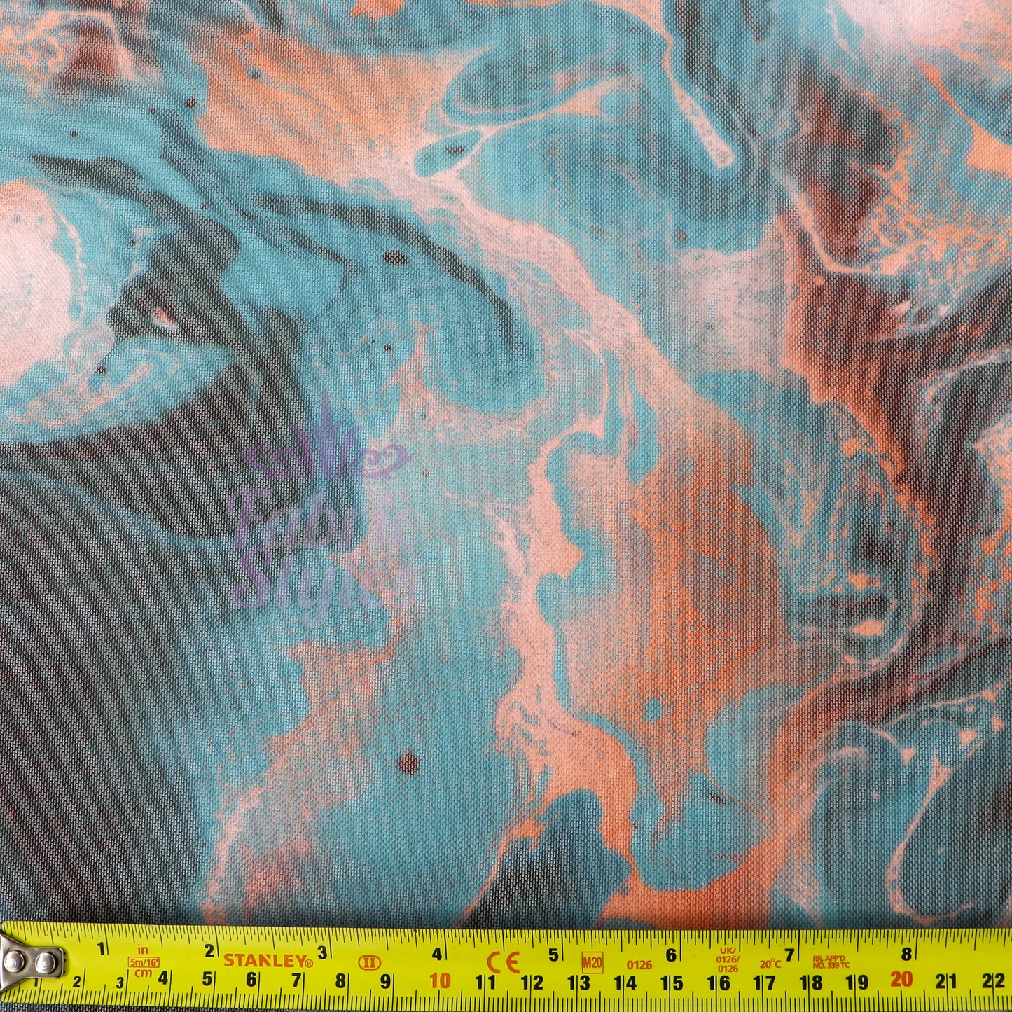 Blue Orange Marble Power Mesh Fabric