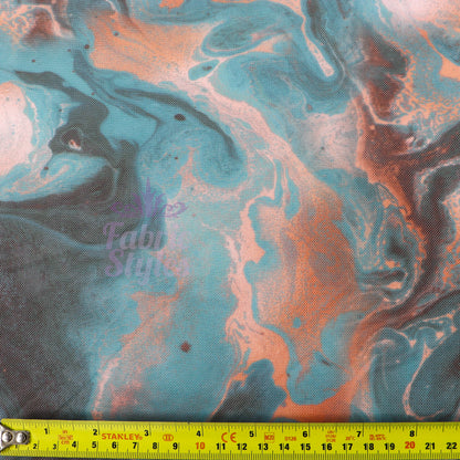 Blue Orange Marble Power Mesh Fabric