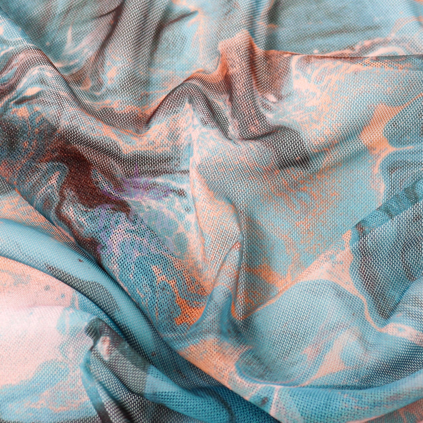 Blue Orange Marble Power Mesh Fabric