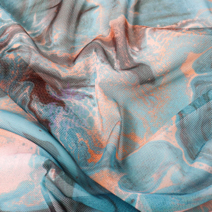 Blue Orange Marble Power Mesh Fabric