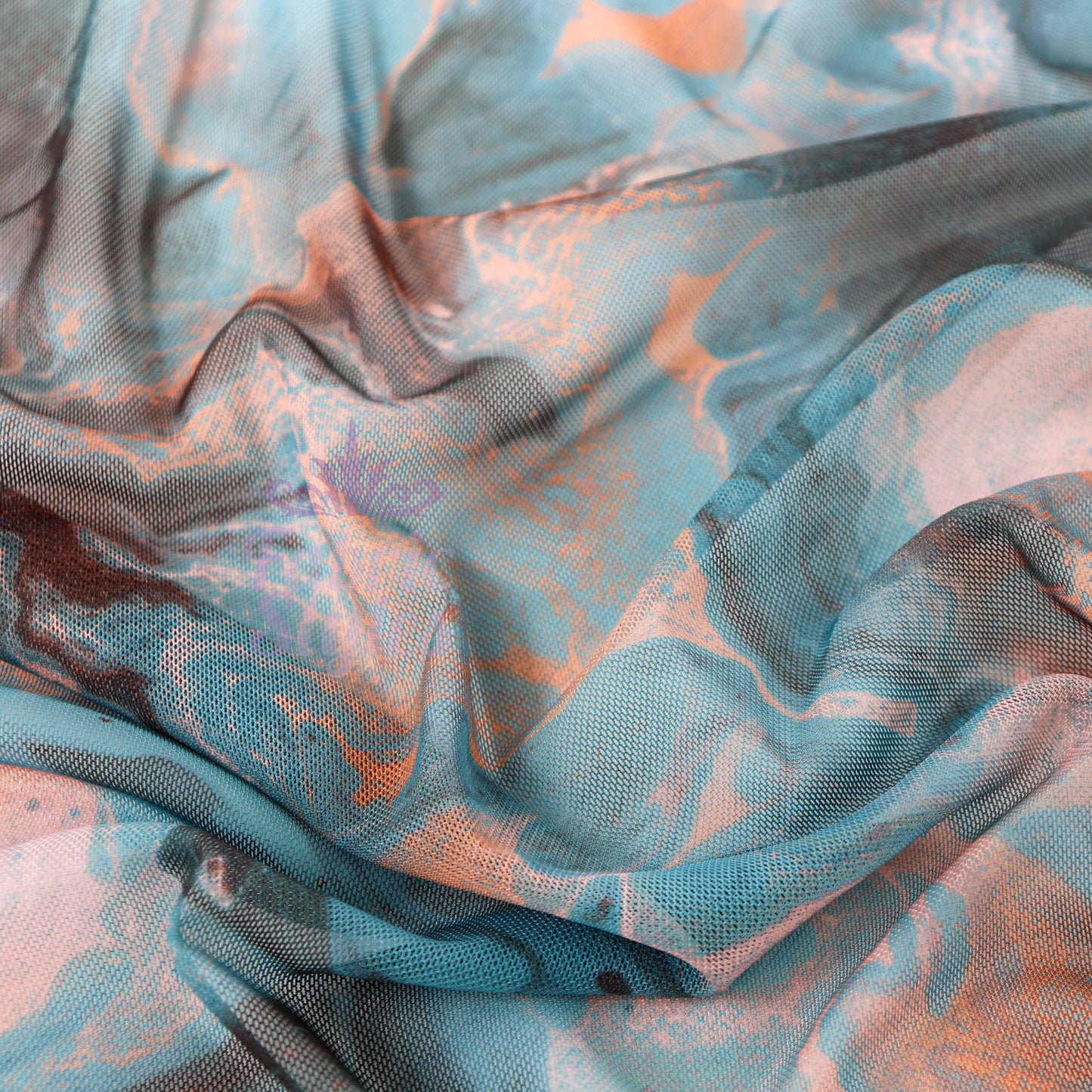 Blue Orange Marble Power Mesh Fabric