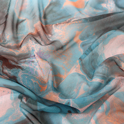 Blue Orange Marble Power Mesh Fabric
