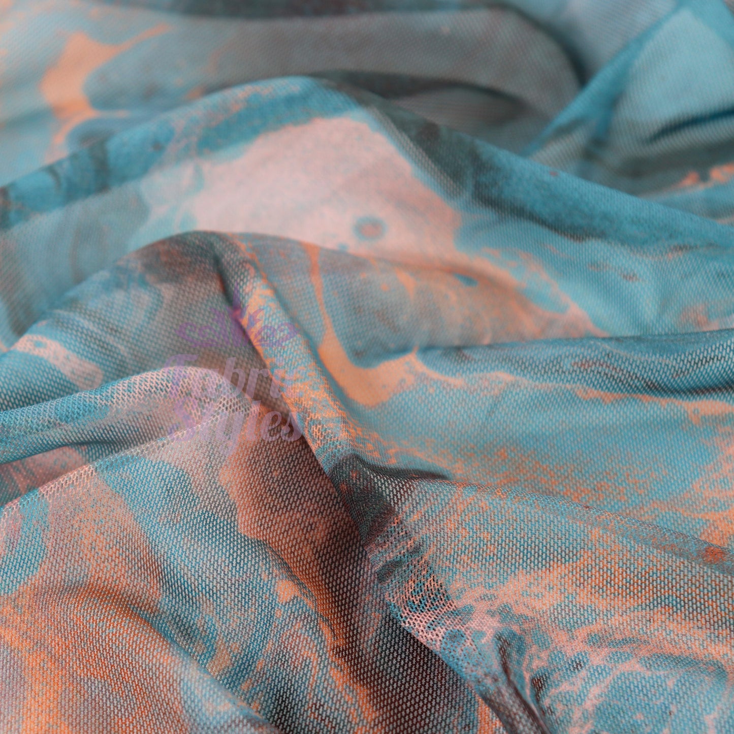Blue Orange Marble Power Mesh Fabric