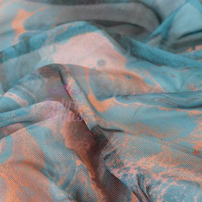 Blue Orange Marble Power Mesh Fabric