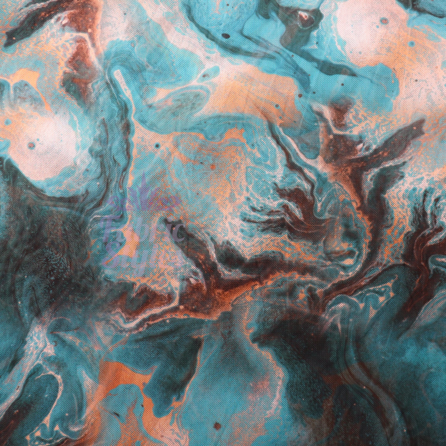 Blue Orange Marble Power Mesh Fabric