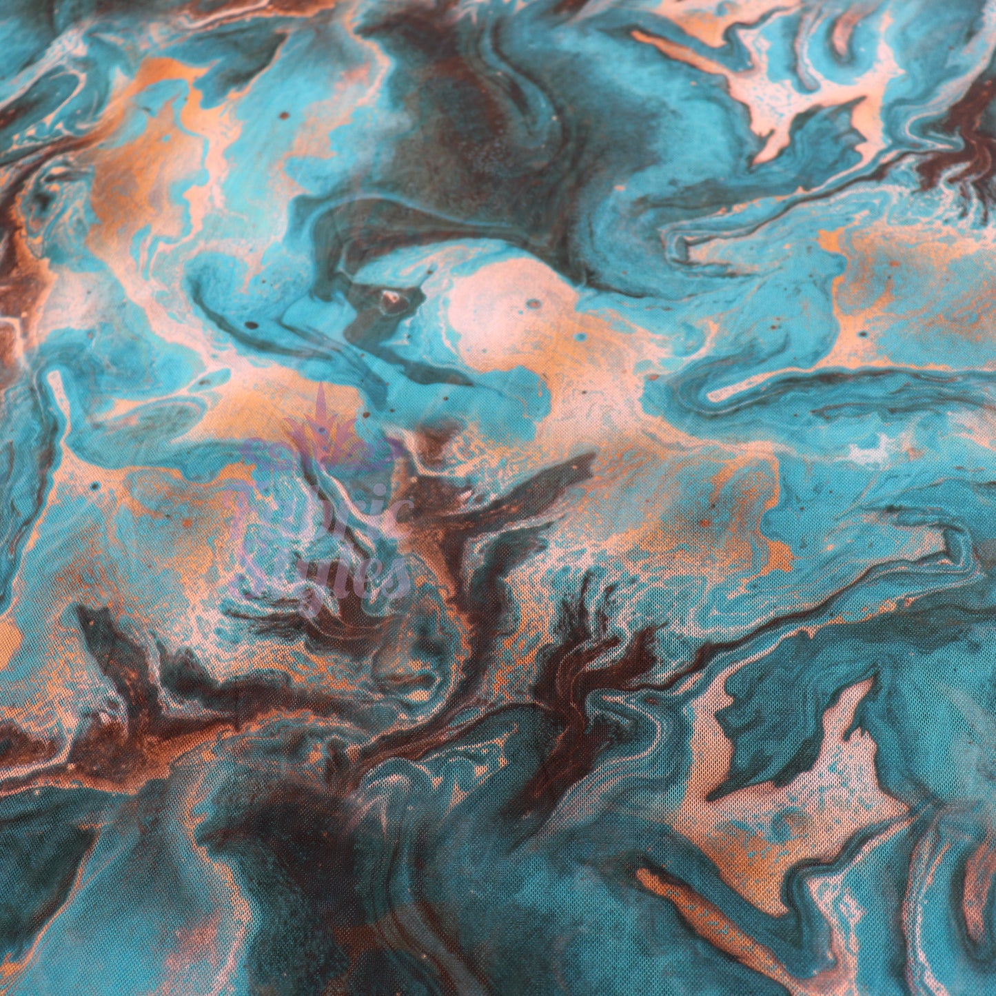 Blue Orange Marble Power Mesh Fabric
