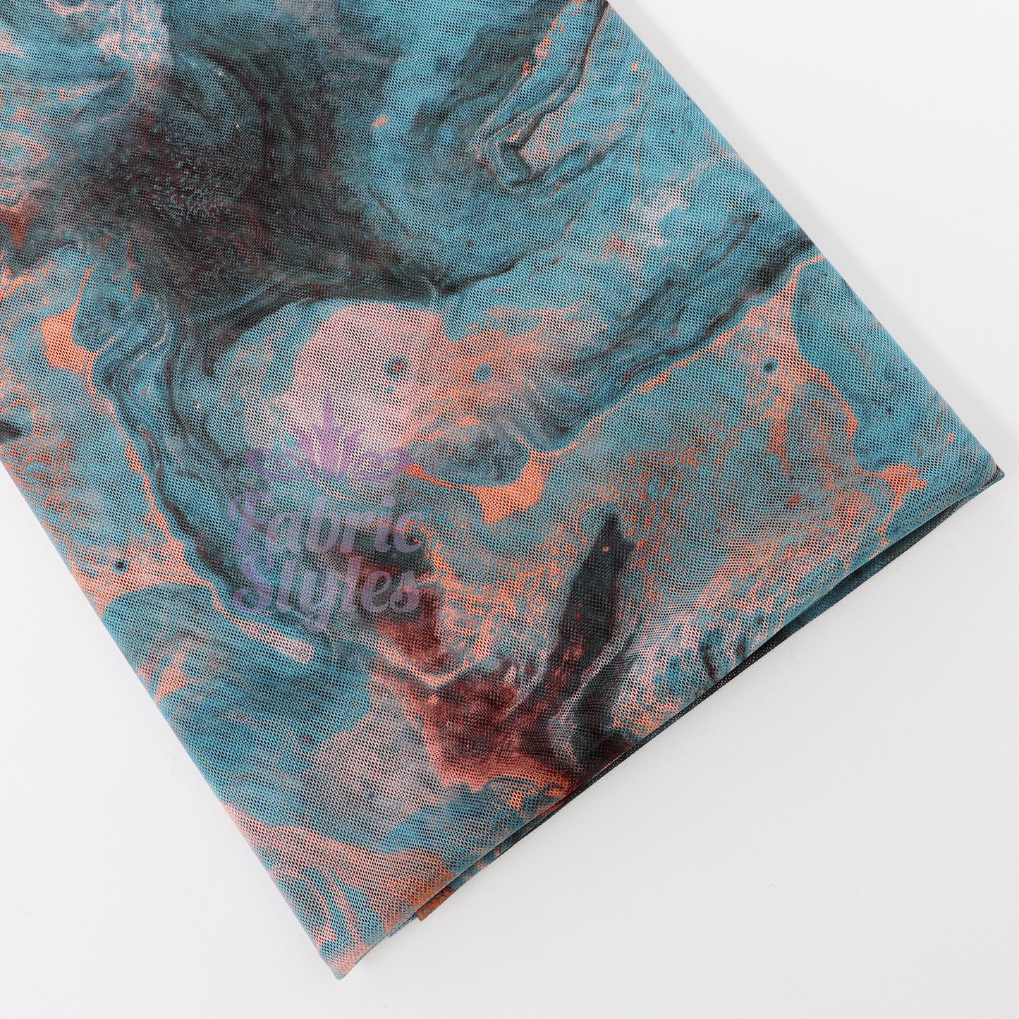 Blue Orange Marble Power Mesh Fabric