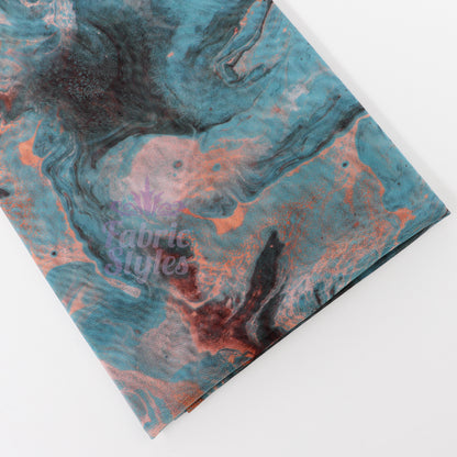 Blue Orange Marble Power Mesh Fabric