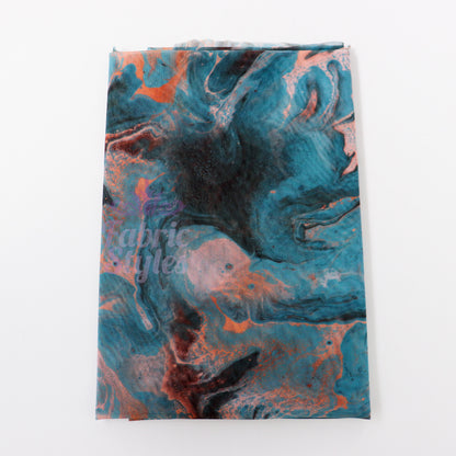 Blue Orange Marble Power Mesh Fabric