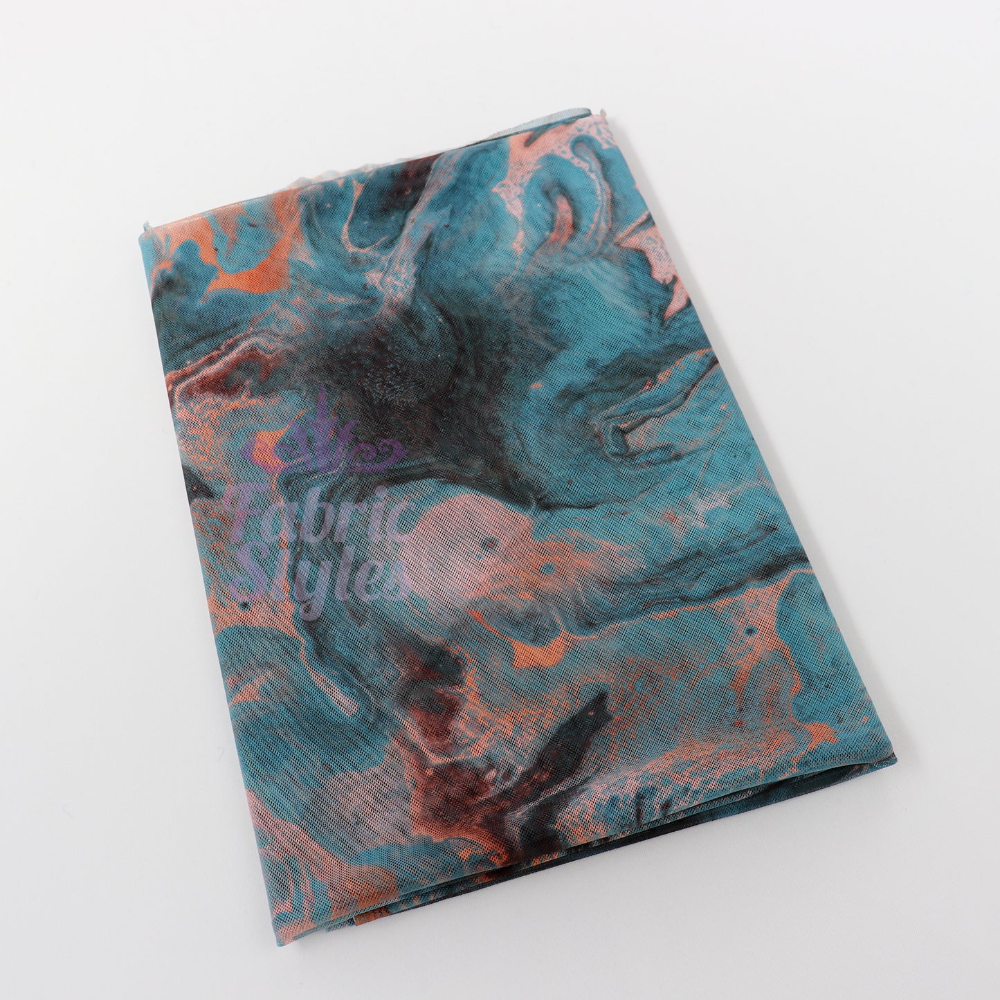 Blue Orange Marble Power Mesh Fabric