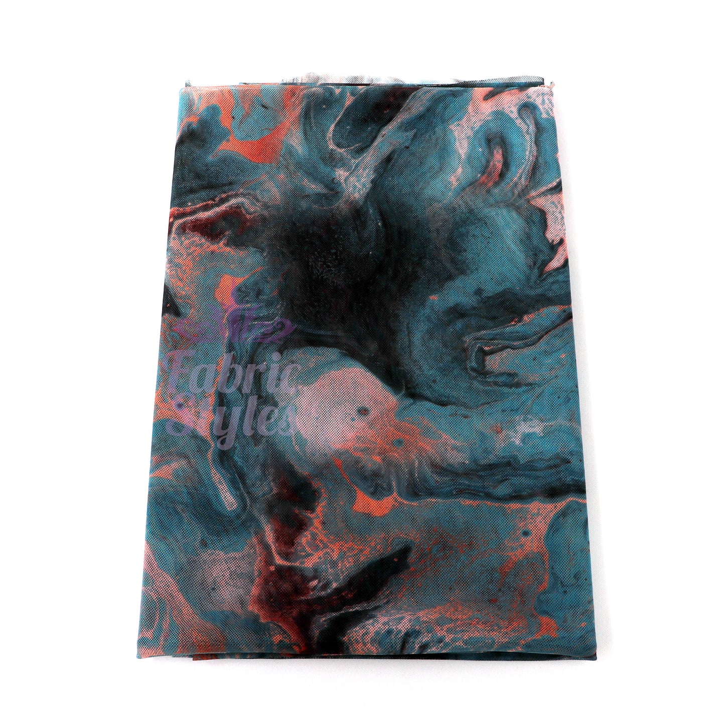 Blue Orange Marble Power Mesh Fabric