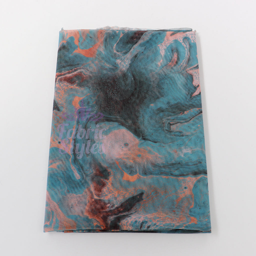 Blue Orange Marble Power Mesh Fabric