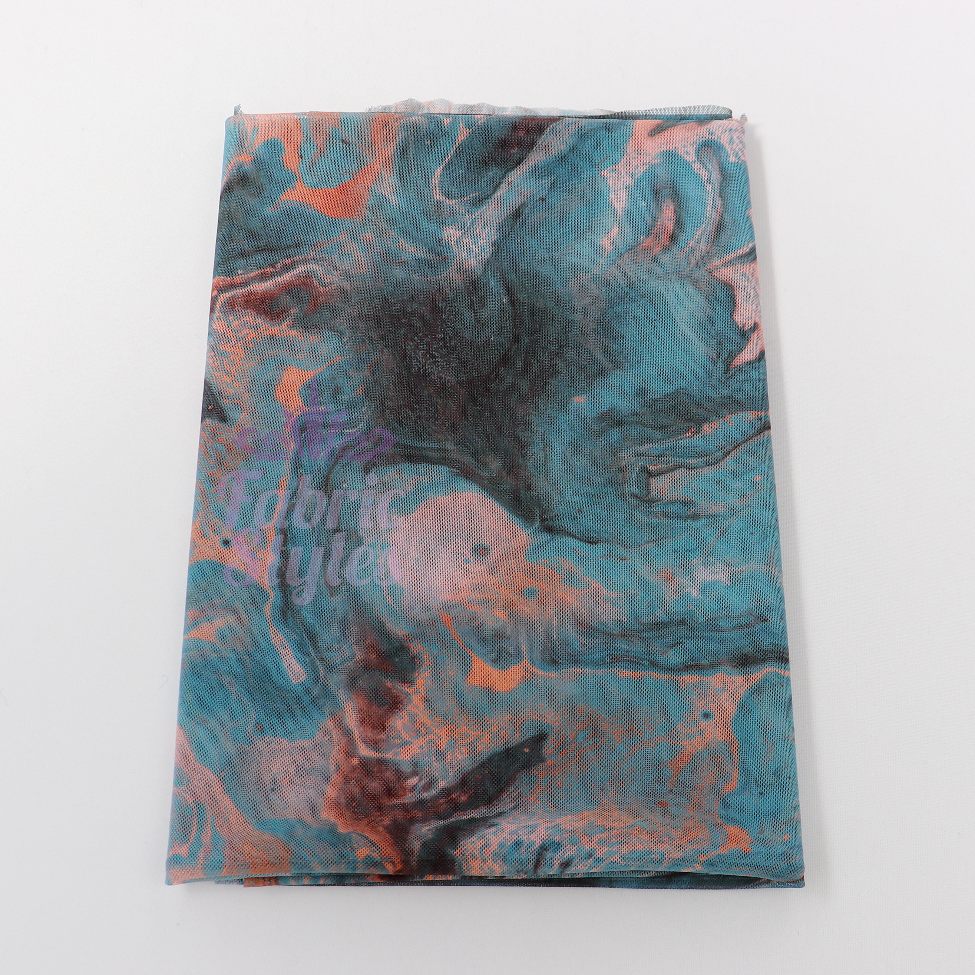 Blue Orange Marble Power Mesh Fabric