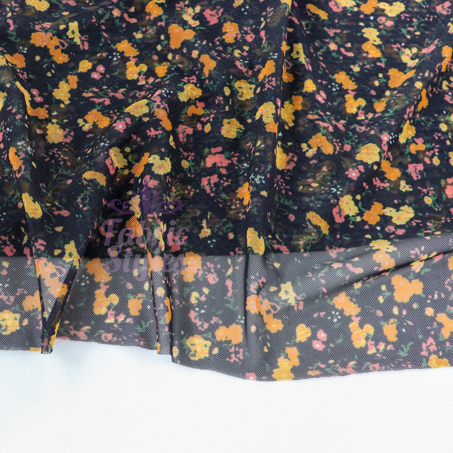 Ditsy Orange Floral Power Mesh Fabric