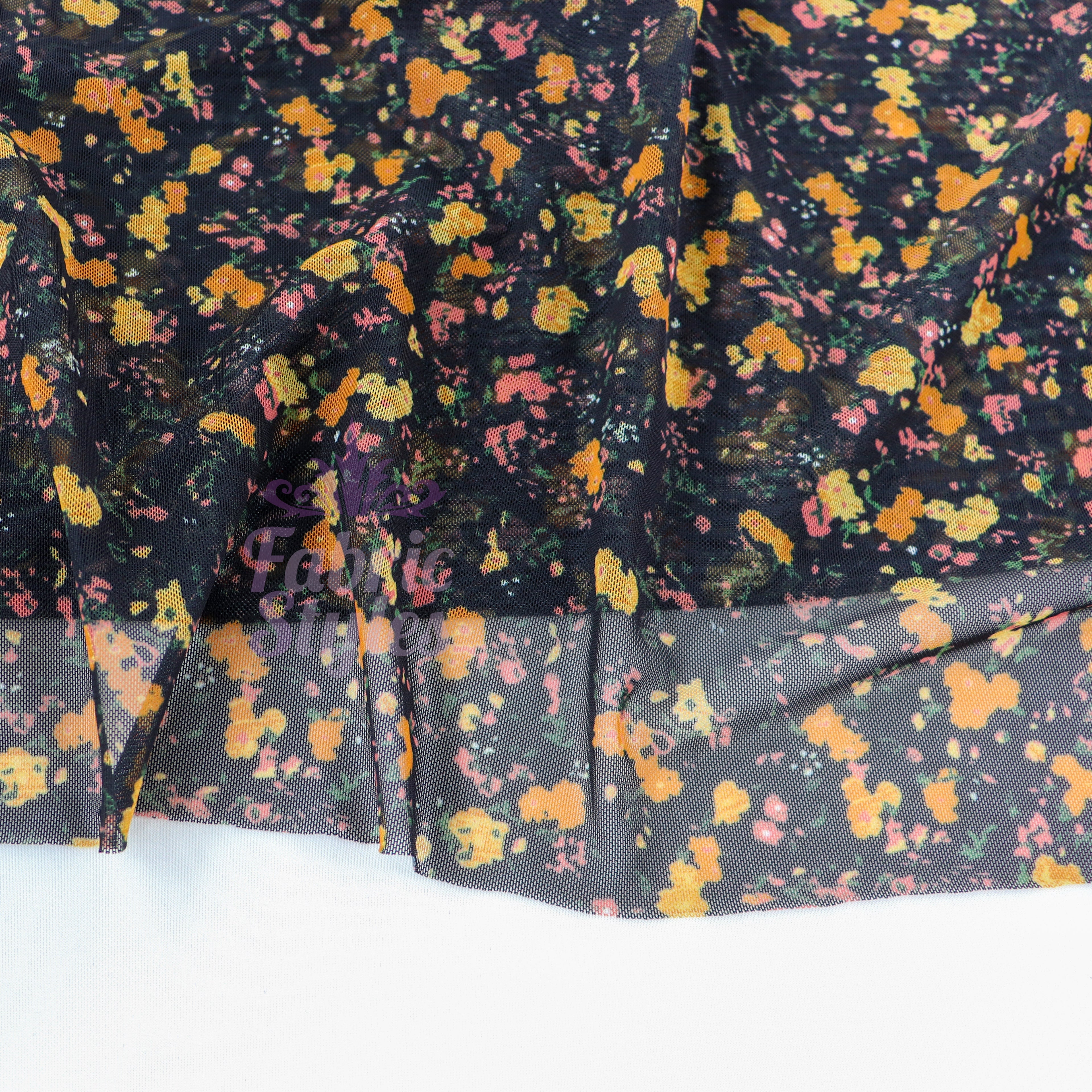 Ditsy Orange Floral Power Mesh Fabric