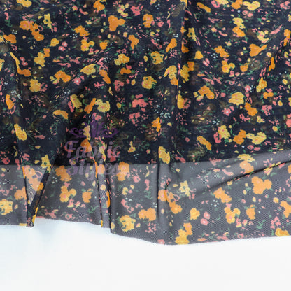 Ditsy Orange Floral Power Mesh Fabric