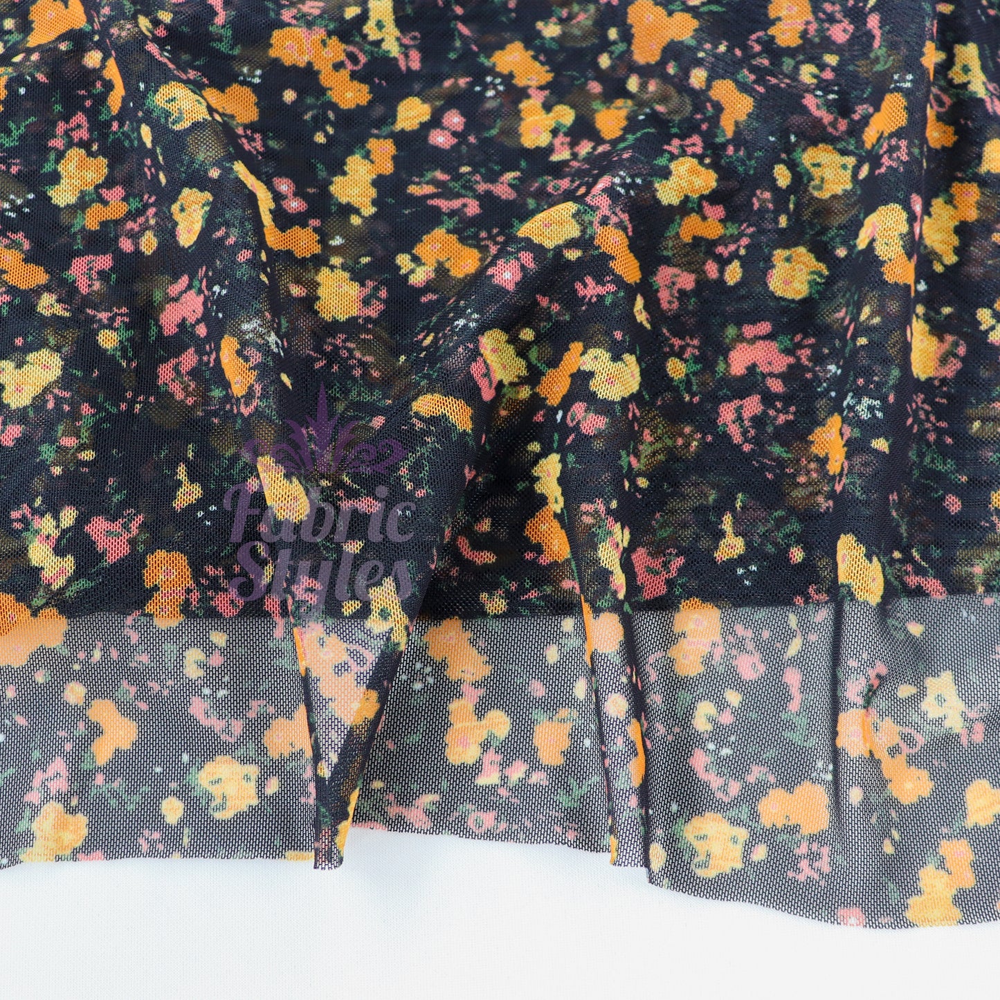 Ditsy Orange Floral Power Mesh Fabric
