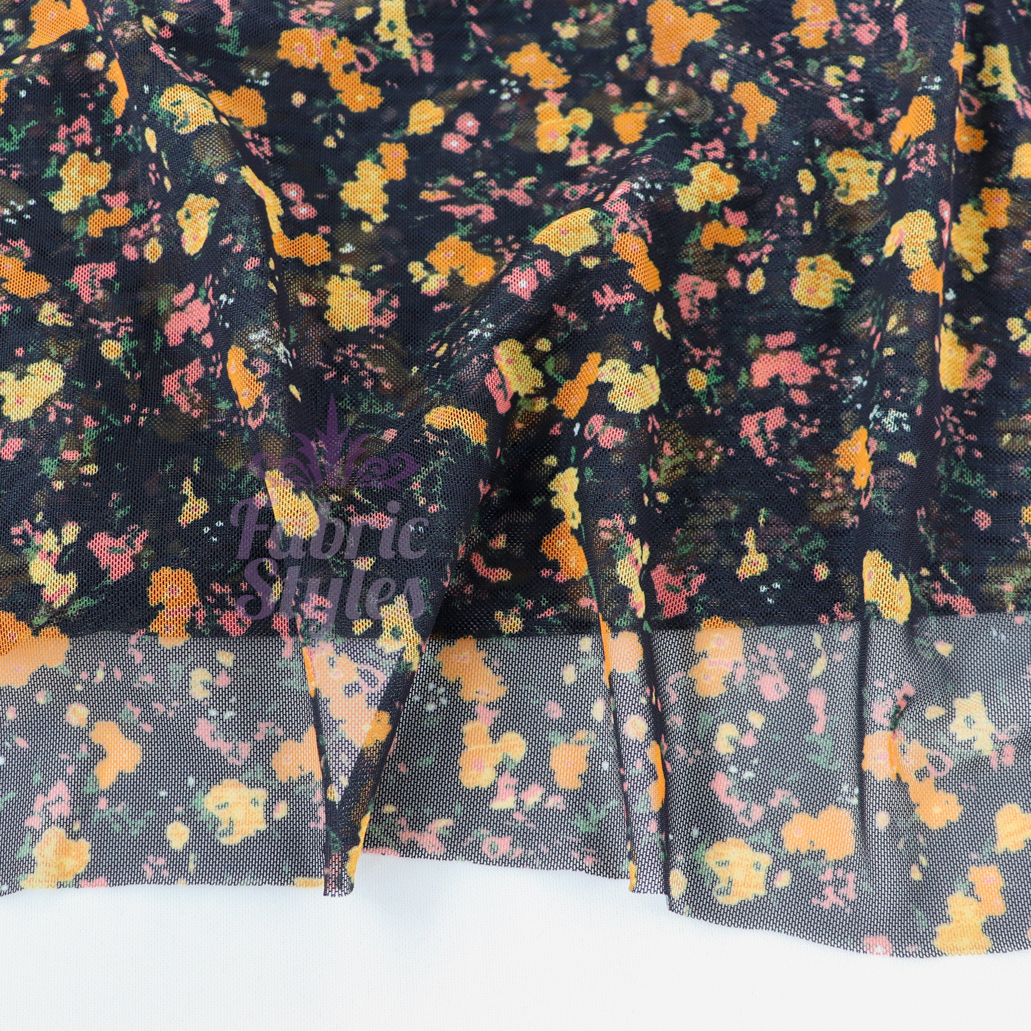 Ditsy Orange Floral Power Mesh Fabric
