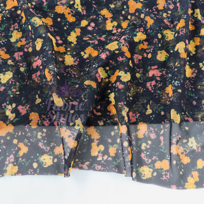 Ditsy Orange Floral Power Mesh Fabric