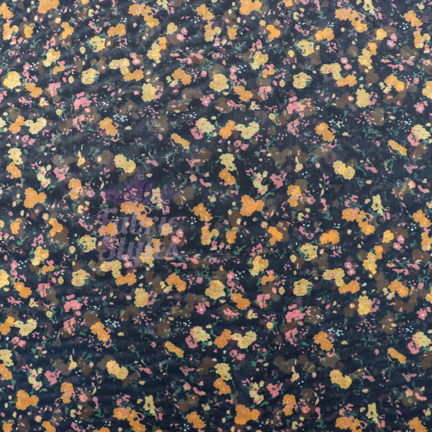 Ditsy Orange Floral Power Mesh Fabric
