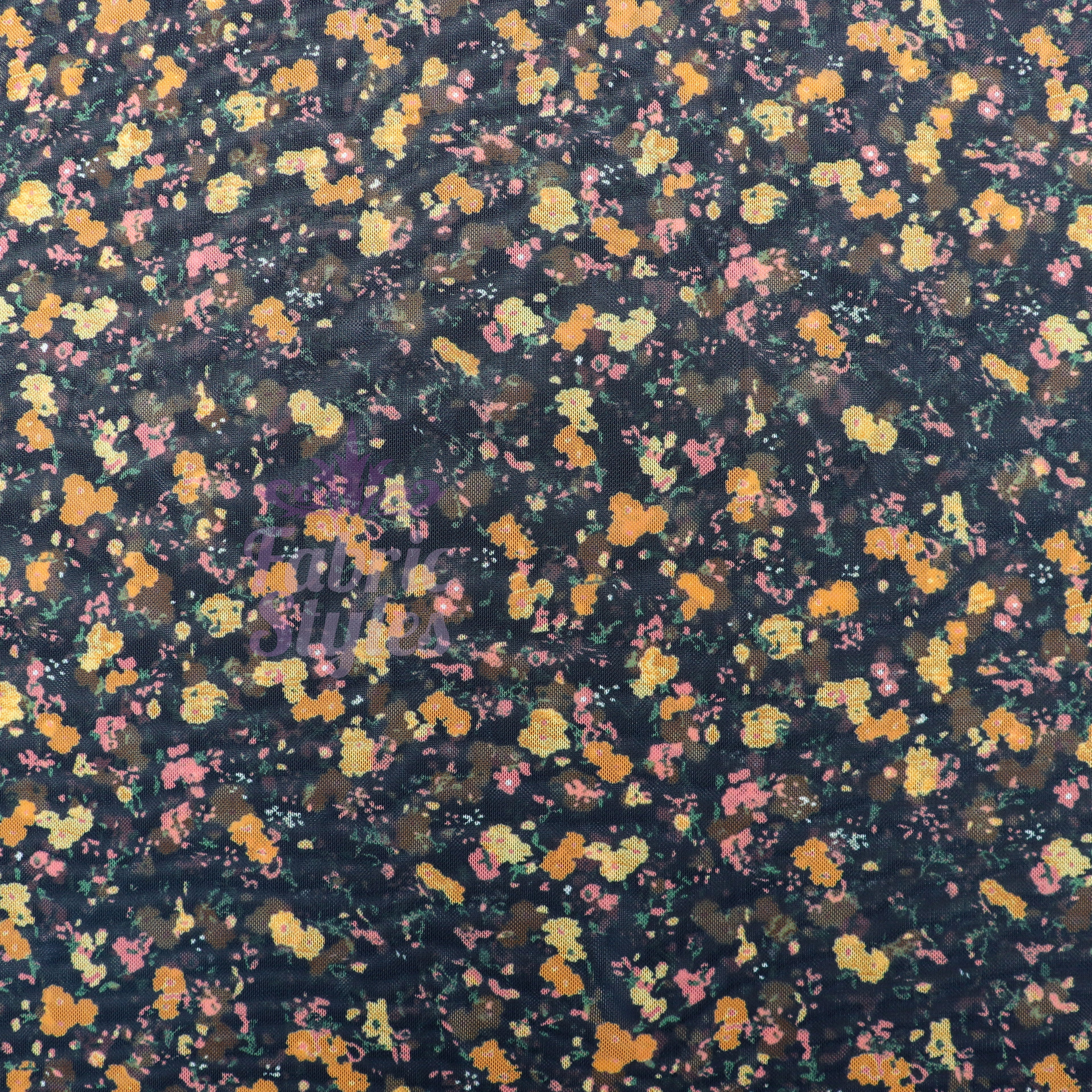 Ditsy Orange Floral Power Mesh Fabric