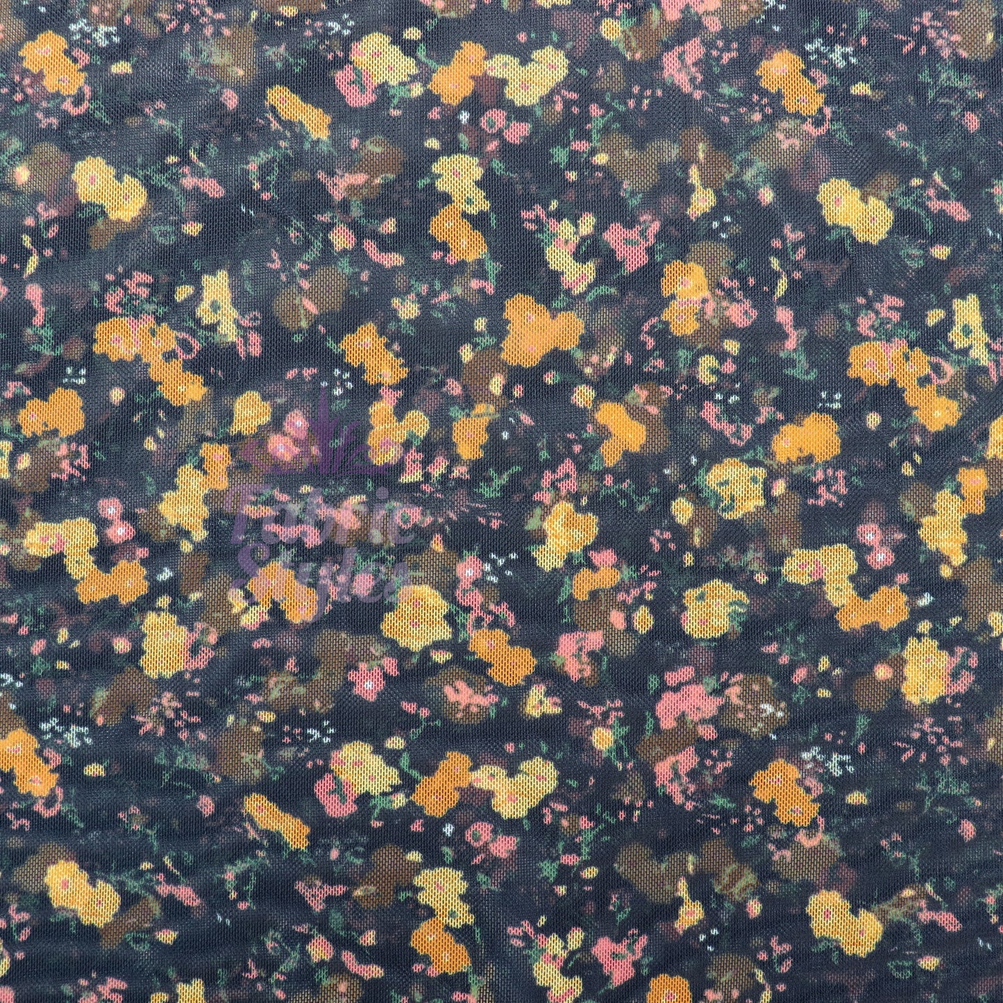 Ditsy Orange Floral Power Mesh Fabric