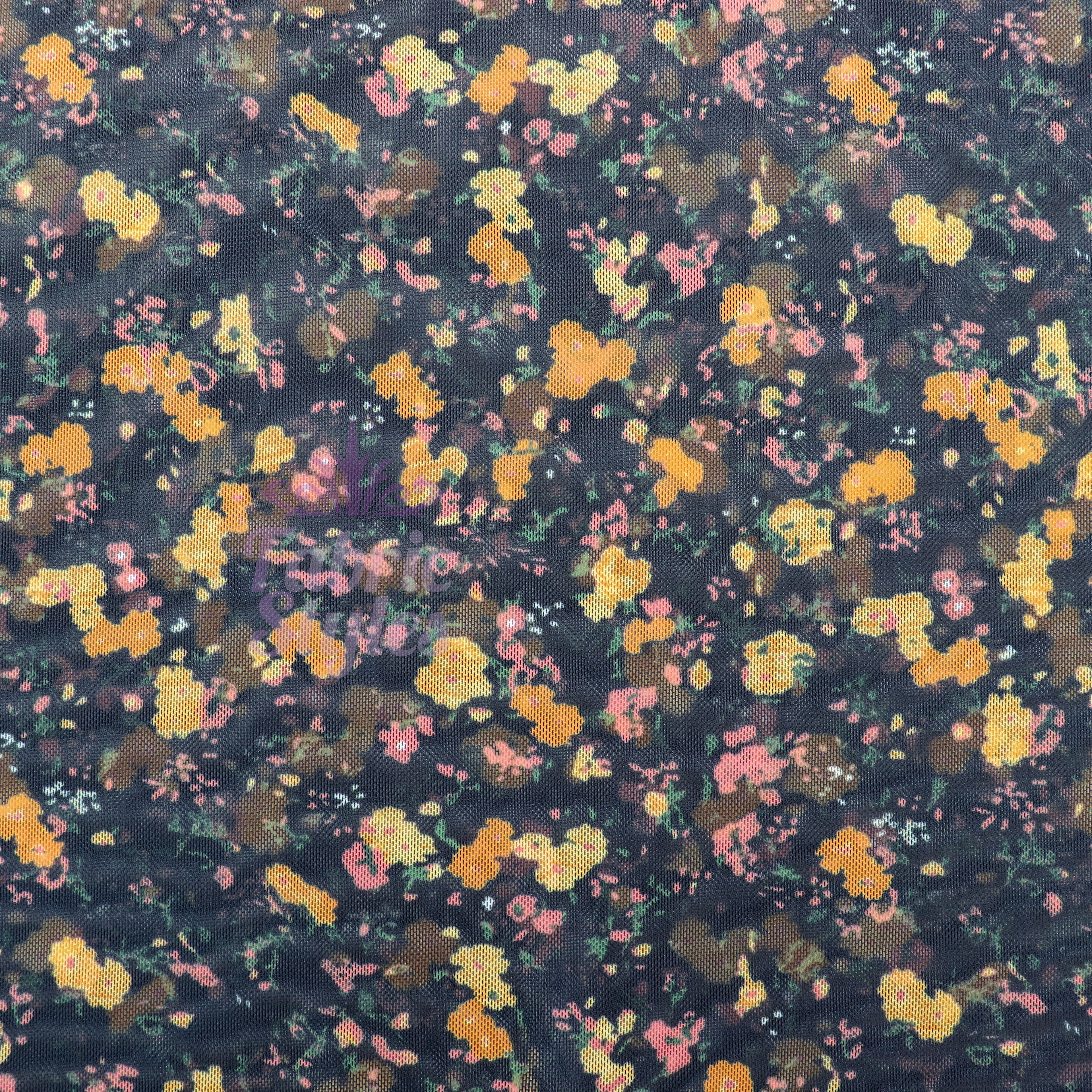 Ditsy Orange Floral Power Mesh Fabric