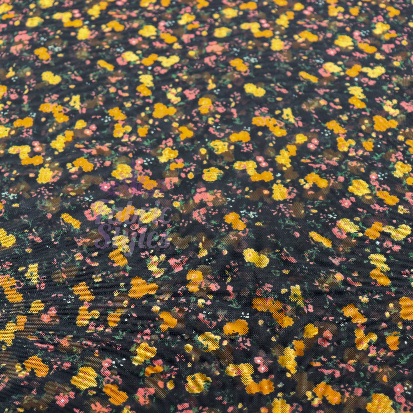 Ditsy Orange Floral Power Mesh Fabric