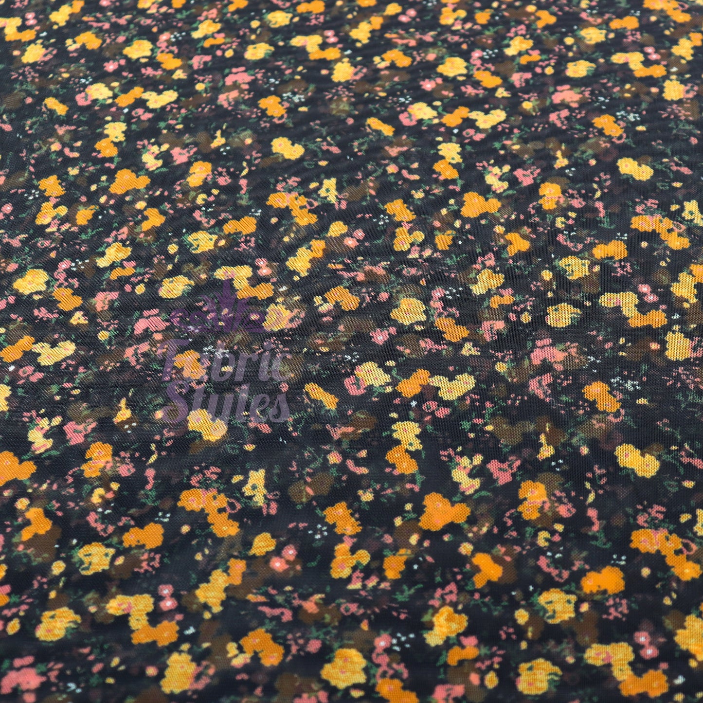 Ditsy Orange Floral Power Mesh Fabric
