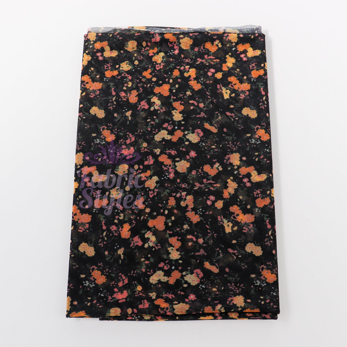 Ditsy Orange Floral Power Mesh Fabric