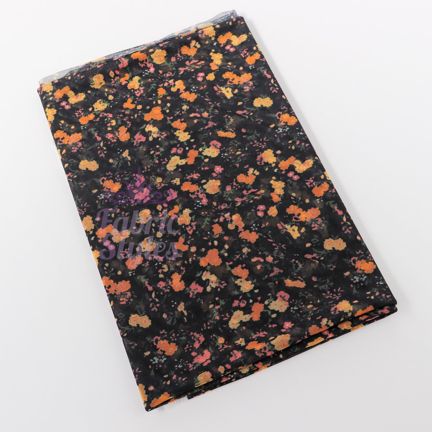 Ditsy Orange Floral Power Mesh Fabric