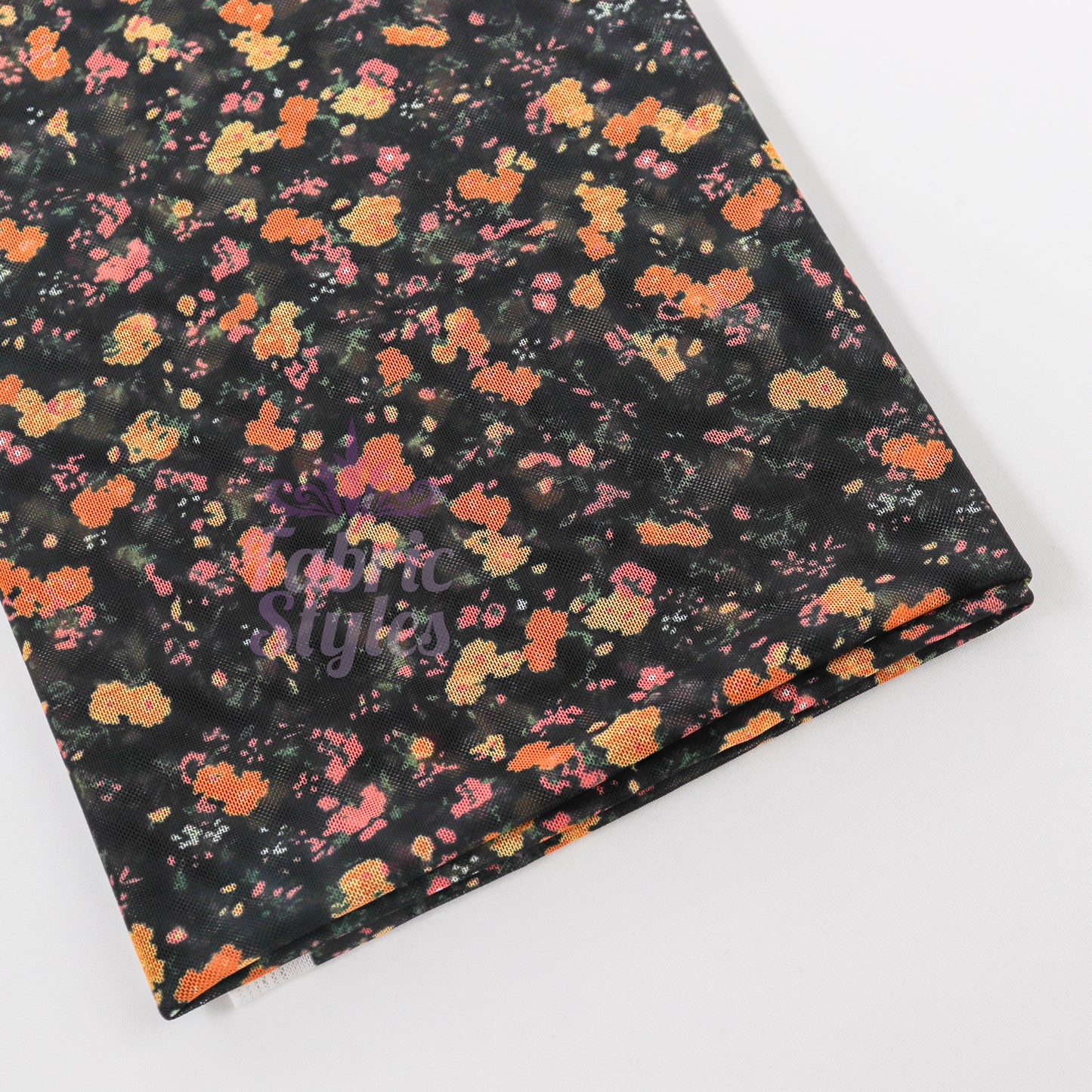 Ditsy Orange Floral Power Mesh Fabric