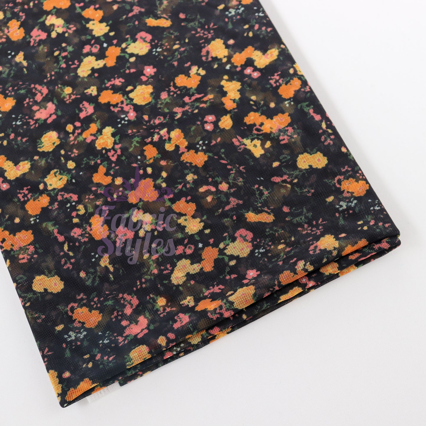 Ditsy Orange Floral Power Mesh Fabric