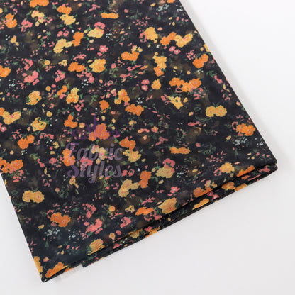 Ditsy Orange Floral Power Mesh Fabric