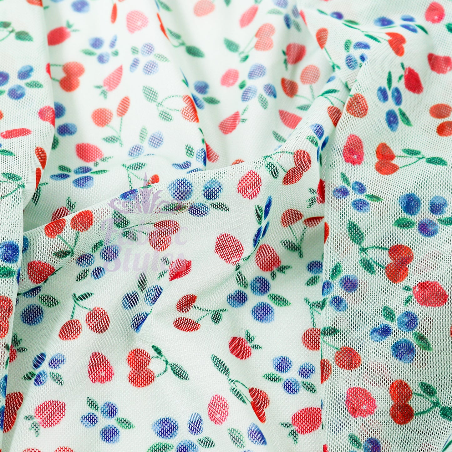 Mint Cherries Power Mesh Fabric