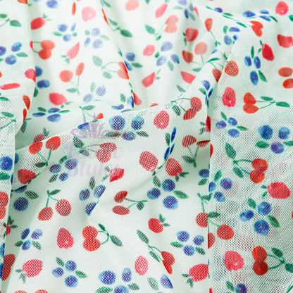 Mint Cherries Power Mesh Fabric