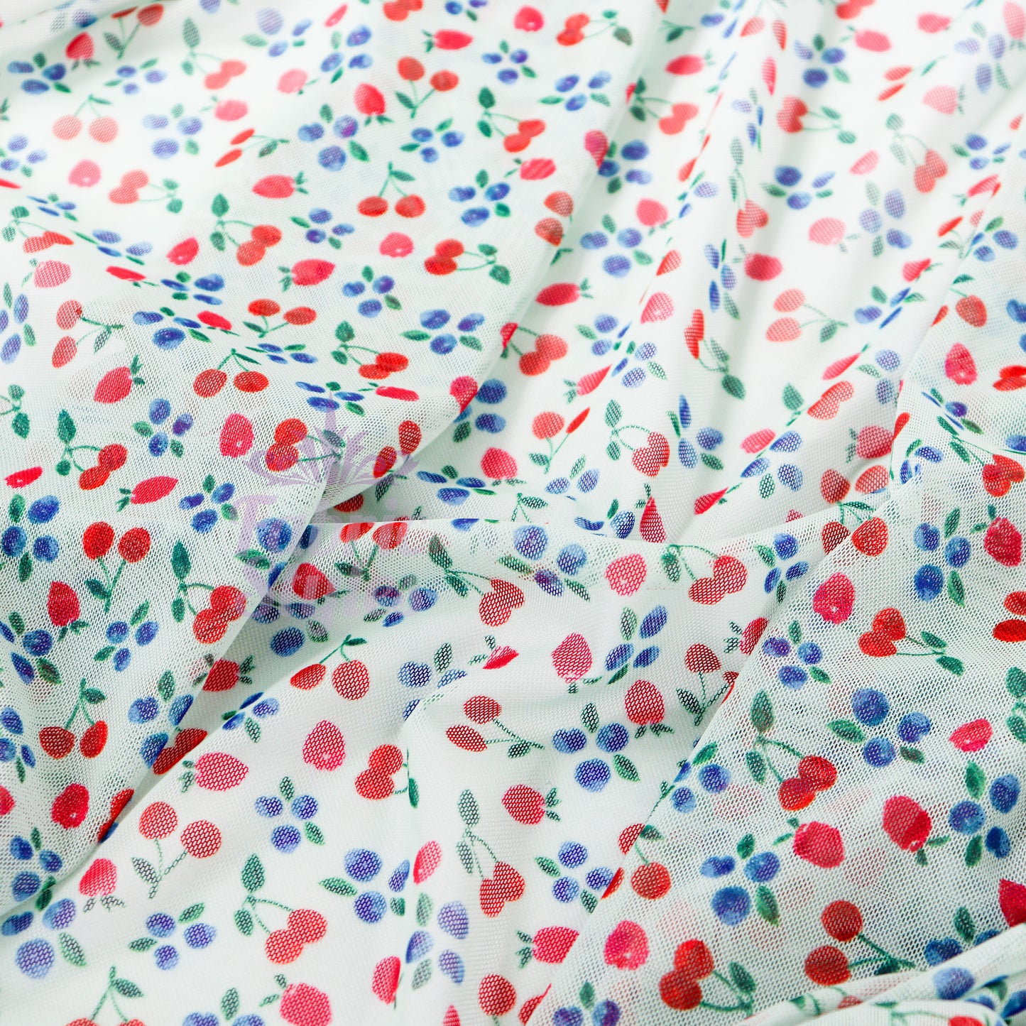 Mint Cherries Power Mesh Fabric