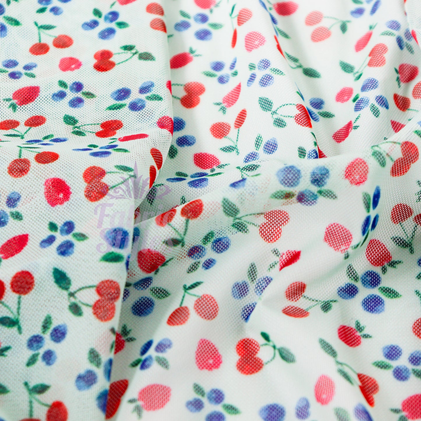 Mint Cherries Power Mesh Fabric