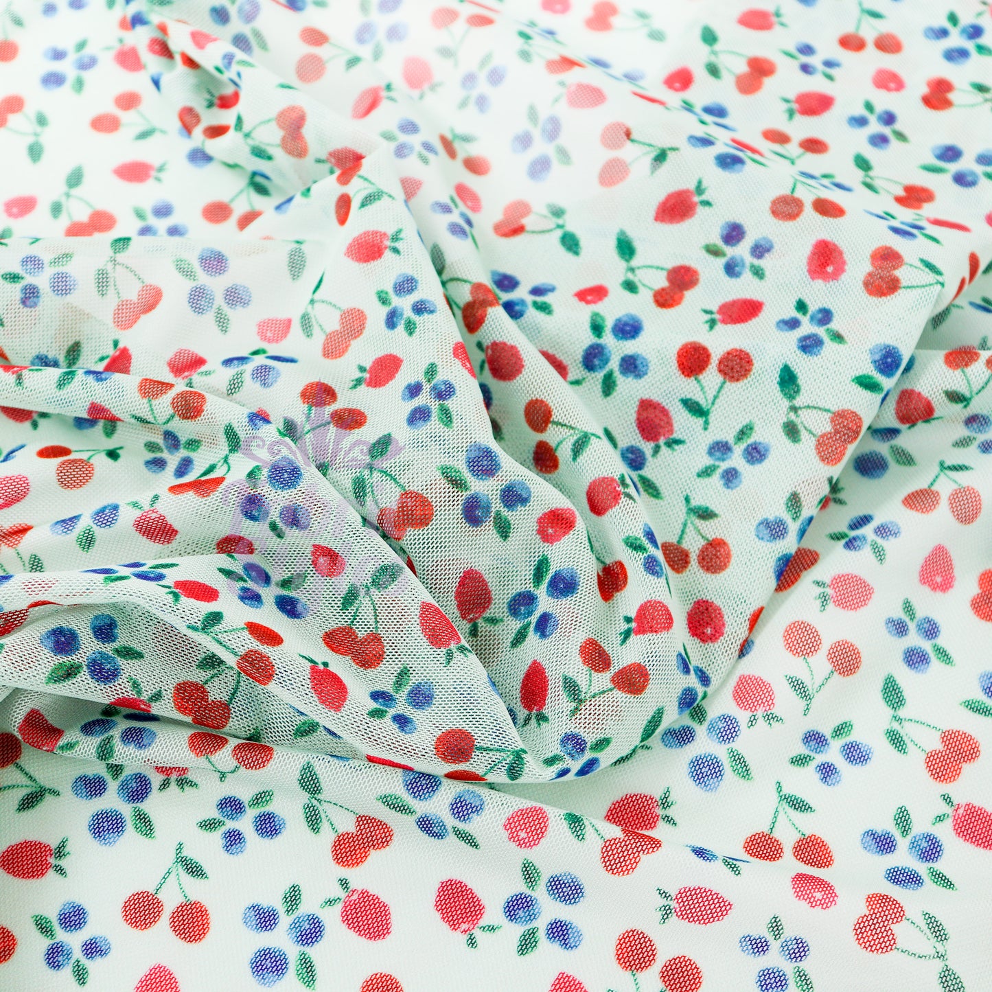 Mint Cherries Power Mesh Fabric