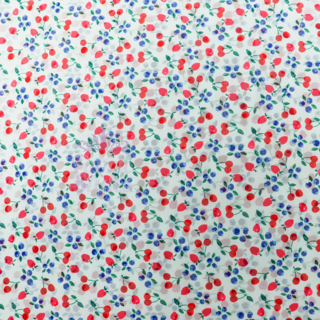 Mint Cherries Power Mesh Fabric