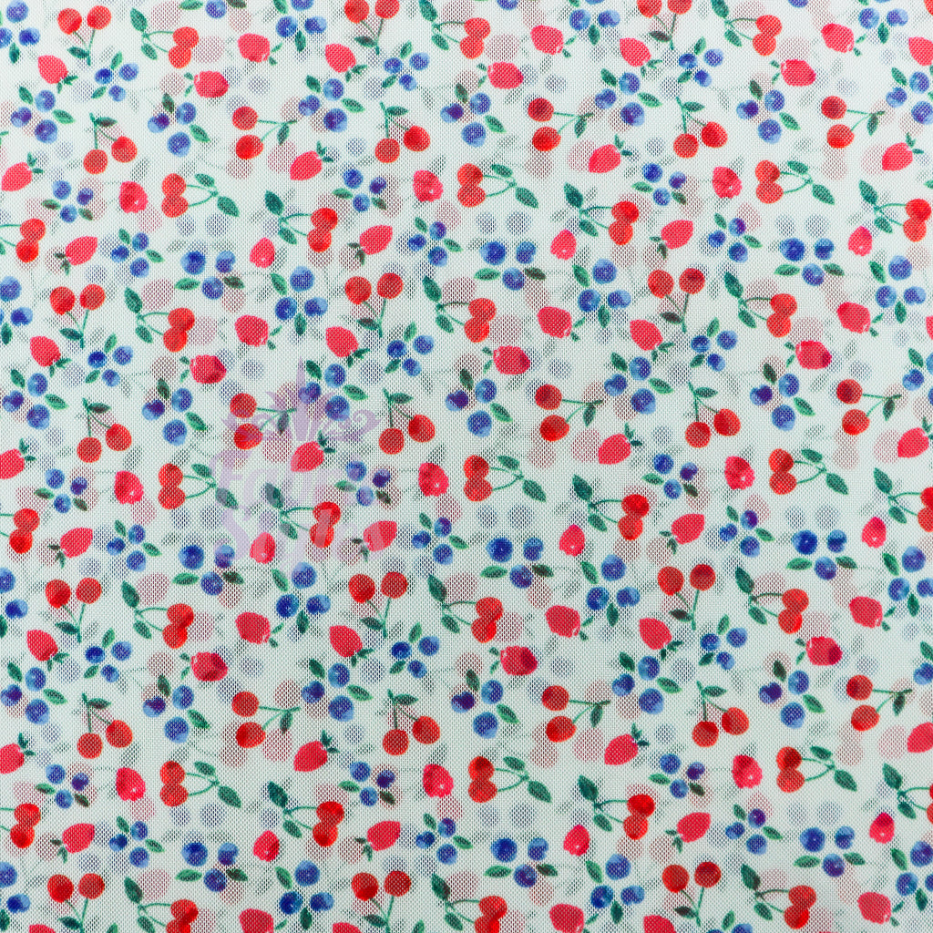Mint Cherries Power Mesh Fabric