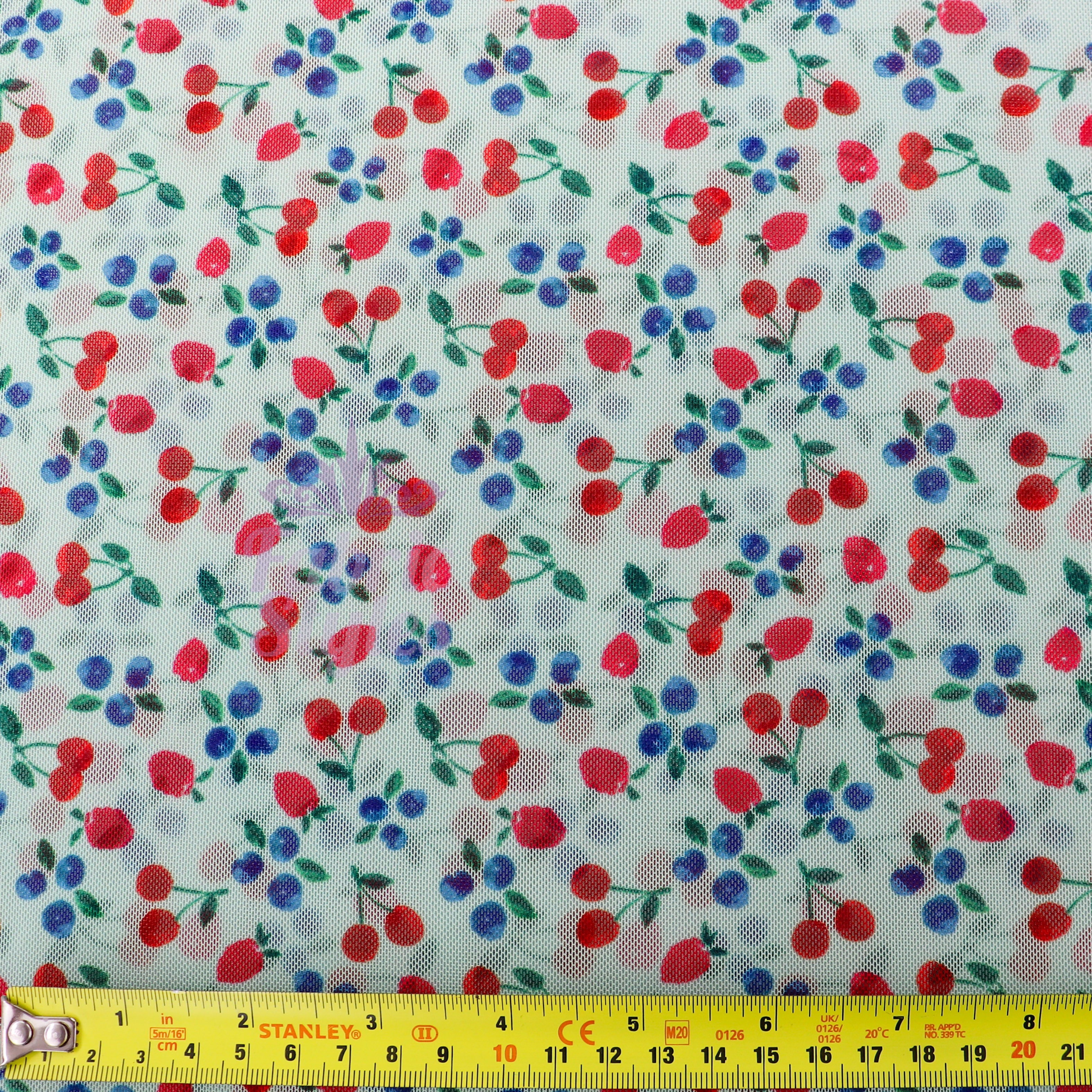Mint Cherries Power Mesh Fabric
