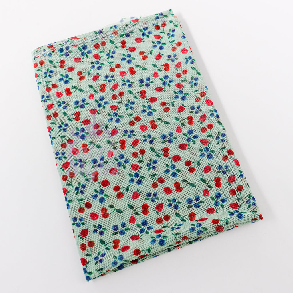 Mint Cherries Power Mesh Fabric