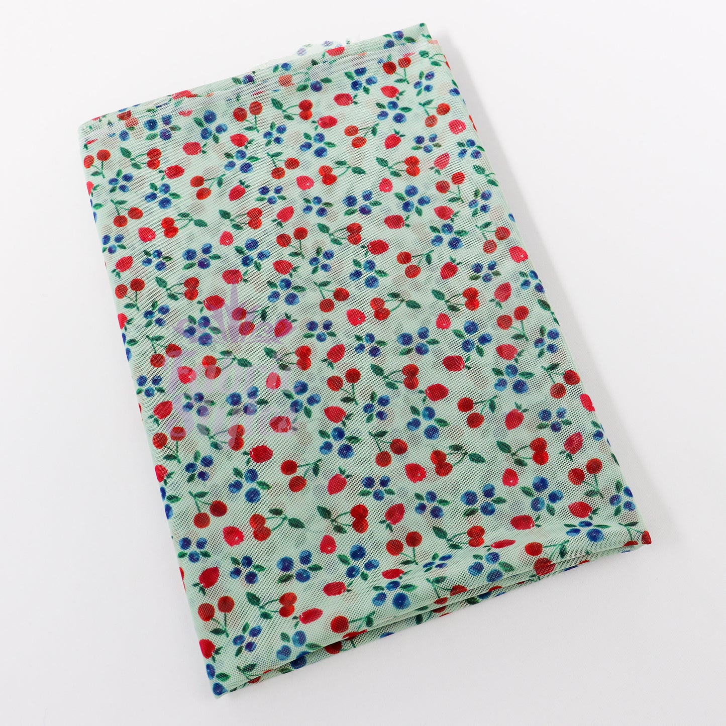 Mint Cherries Power Mesh Fabric