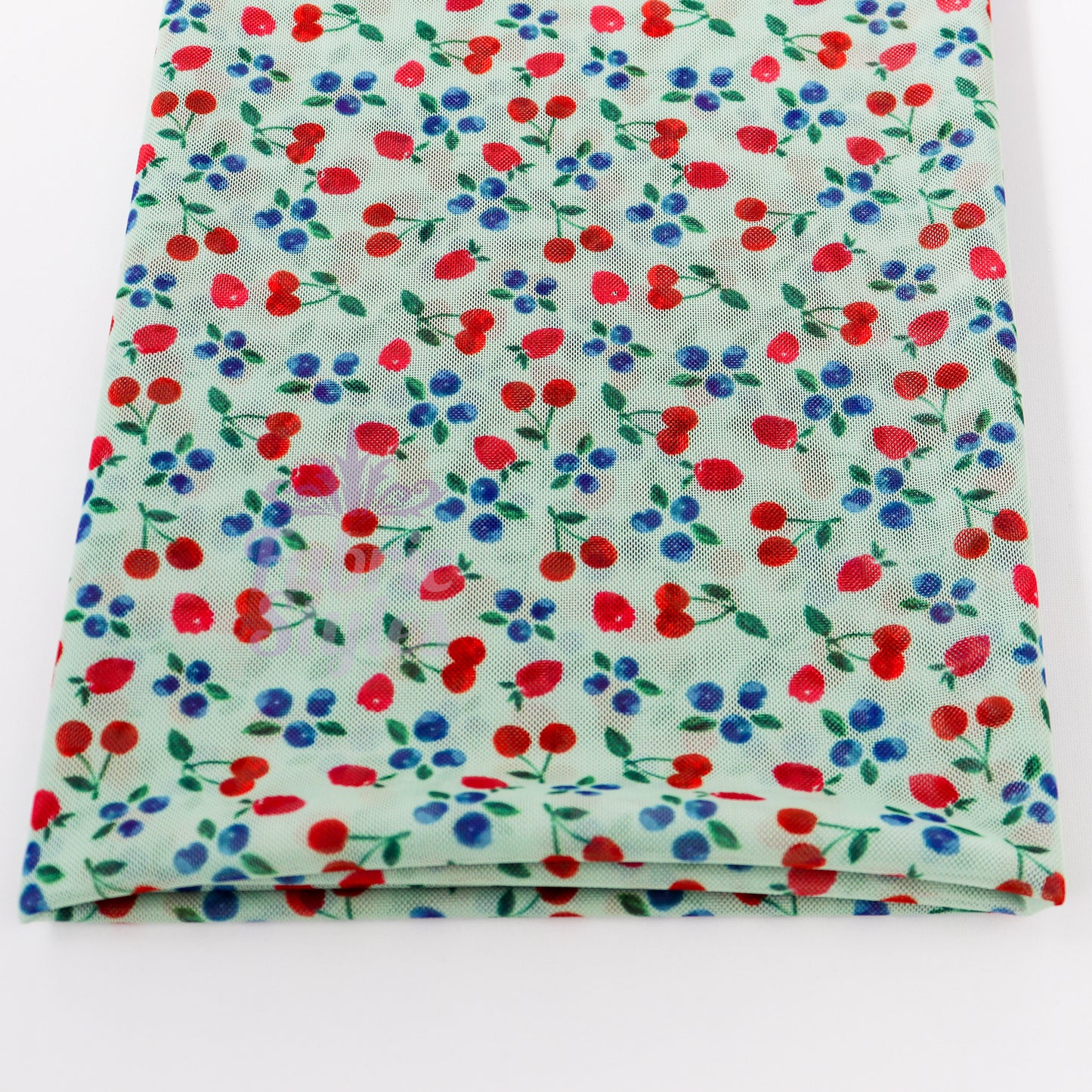 Mint Cherries Power Mesh Fabric