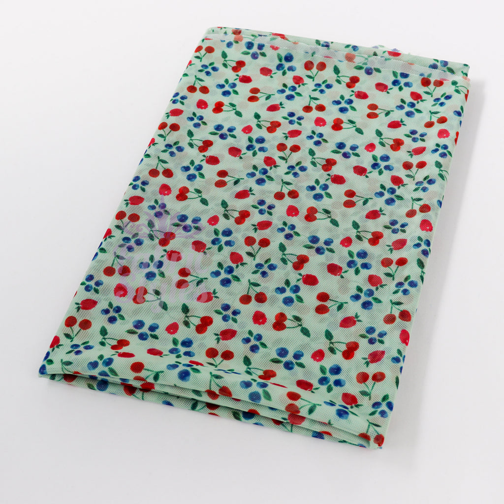Mint Cherries Power Mesh Fabric
