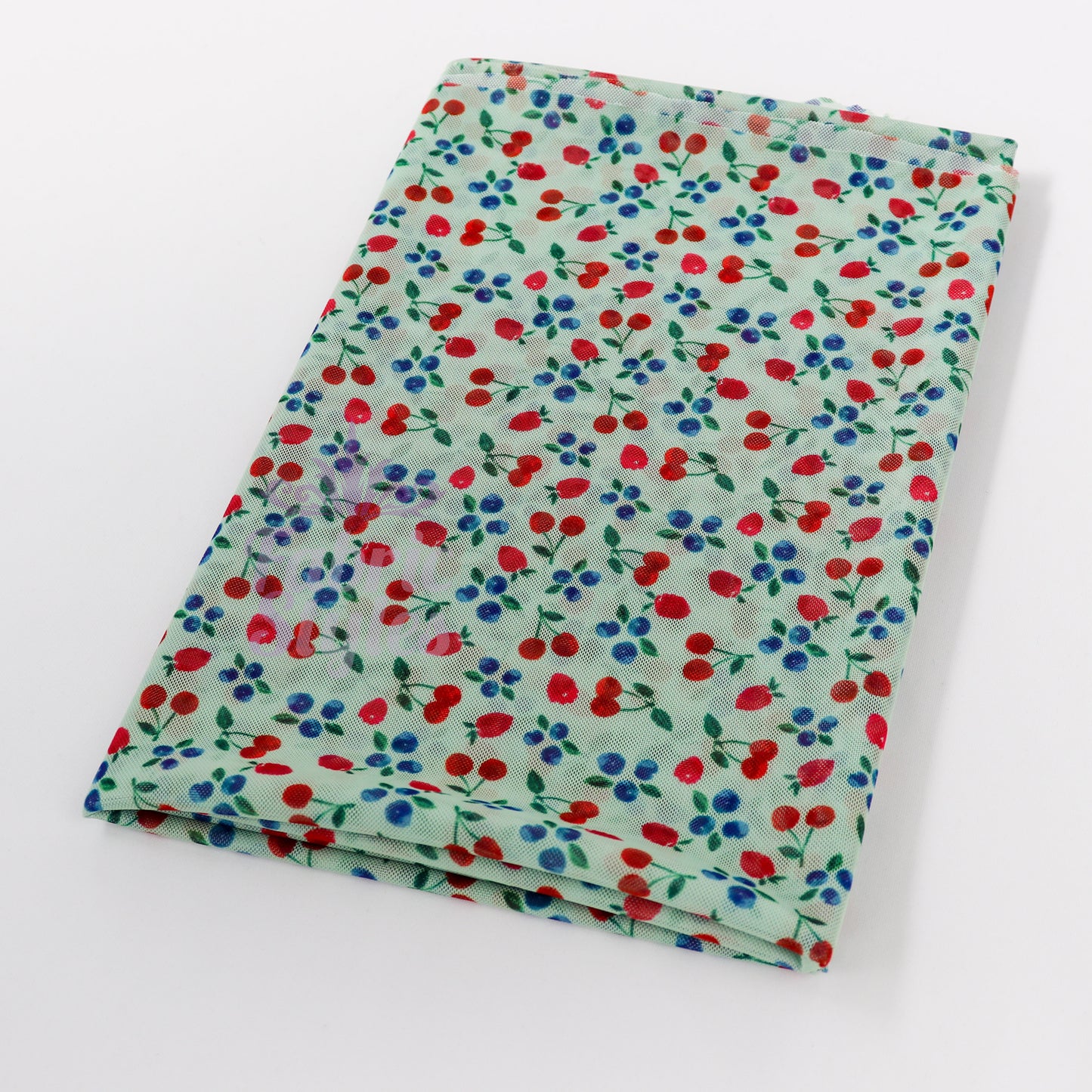 Mint Cherries Power Mesh Fabric