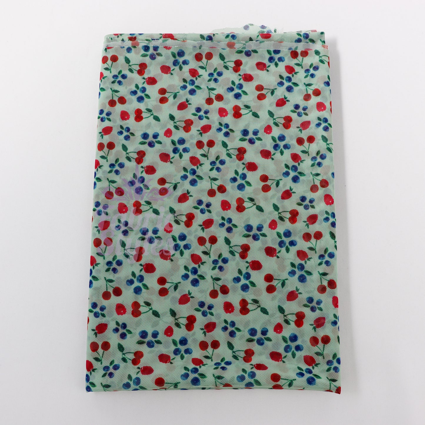 Mint Cherries Power Mesh Fabric