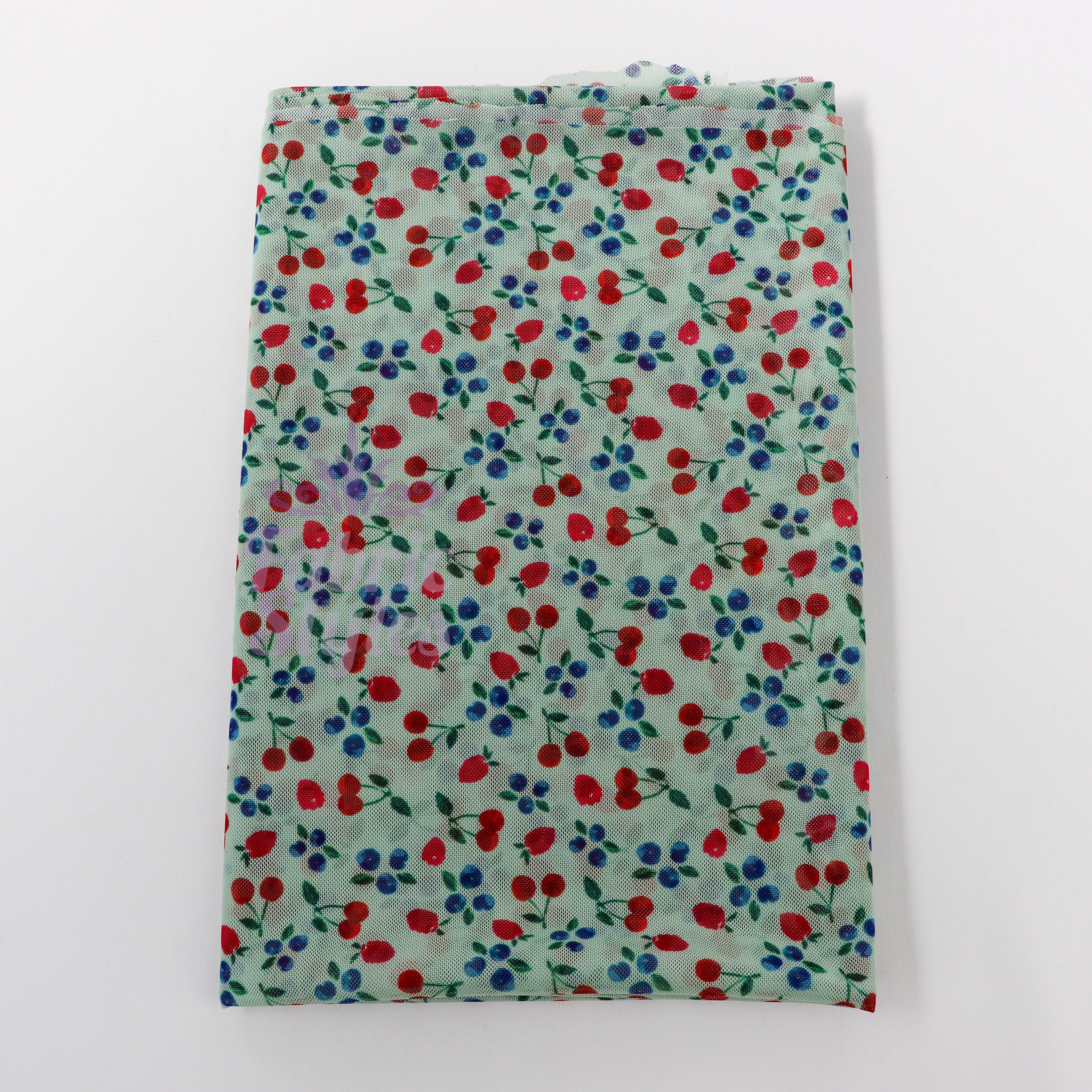 Mint Cherries Power Mesh Fabric