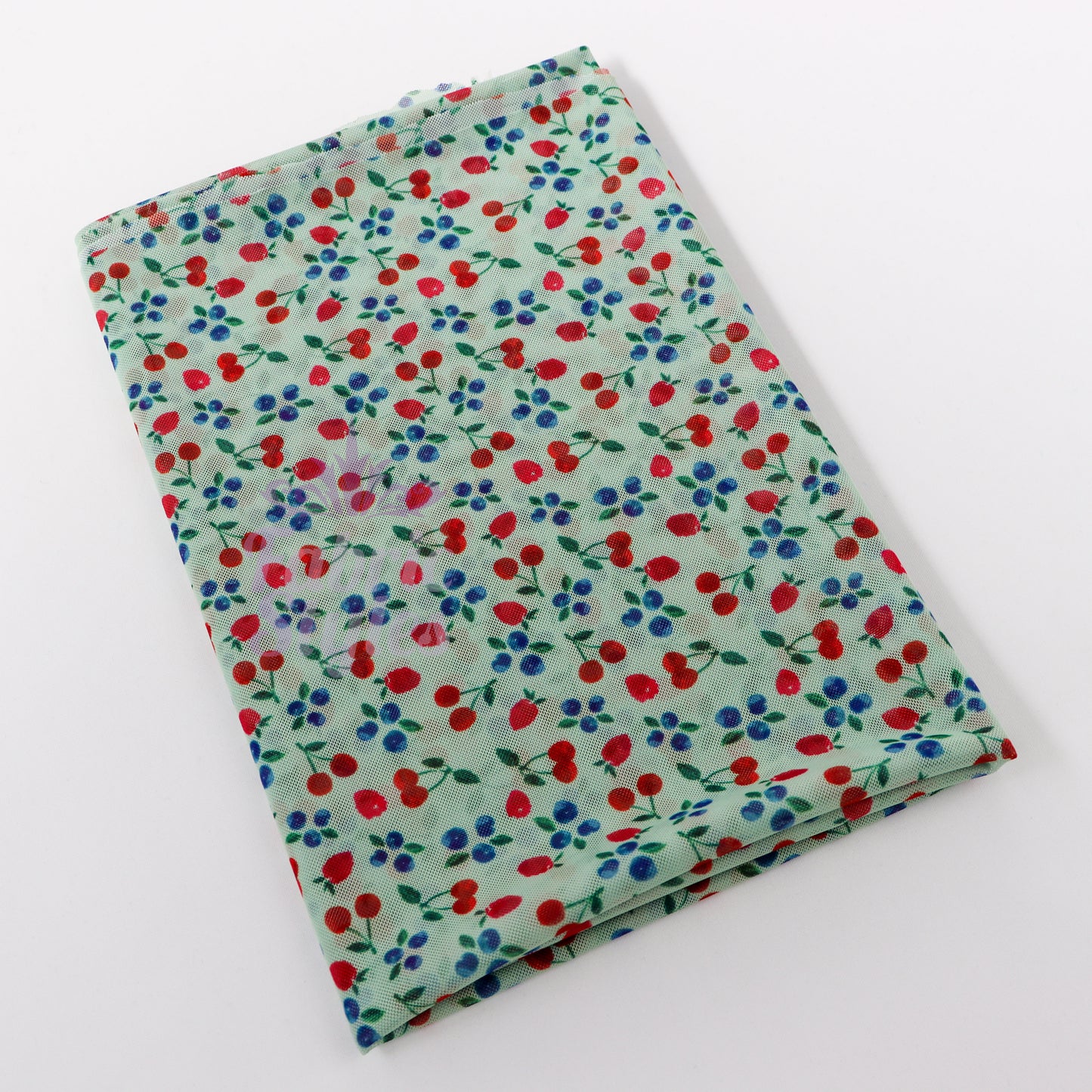 Mint Cherries Power Mesh Fabric